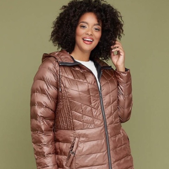Midi packable puffer jacket with thermoplume tech bronze 18|20 NWOT - Picture 1 of 5